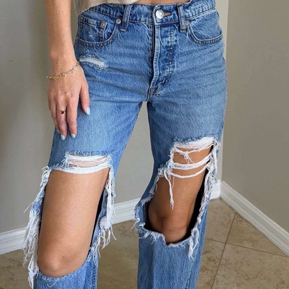 Blue Distressed Wide-Leg Jeans - Aeropostale - Picture 4 of 4